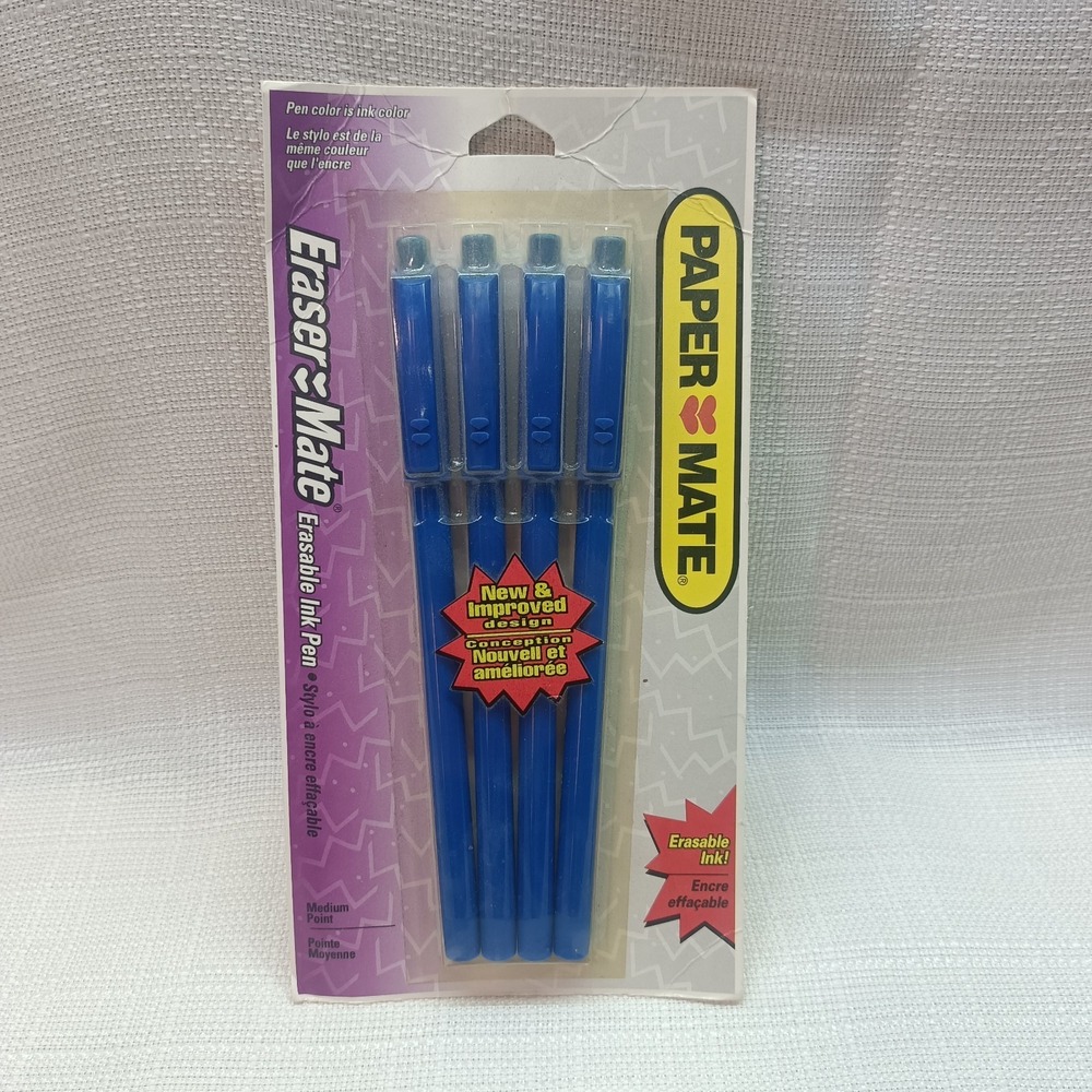 Paper Mate Erasable Ink‎ Pens Blue Medium Point 1.0 mm Pack Of 4 Sealed NOS 1997